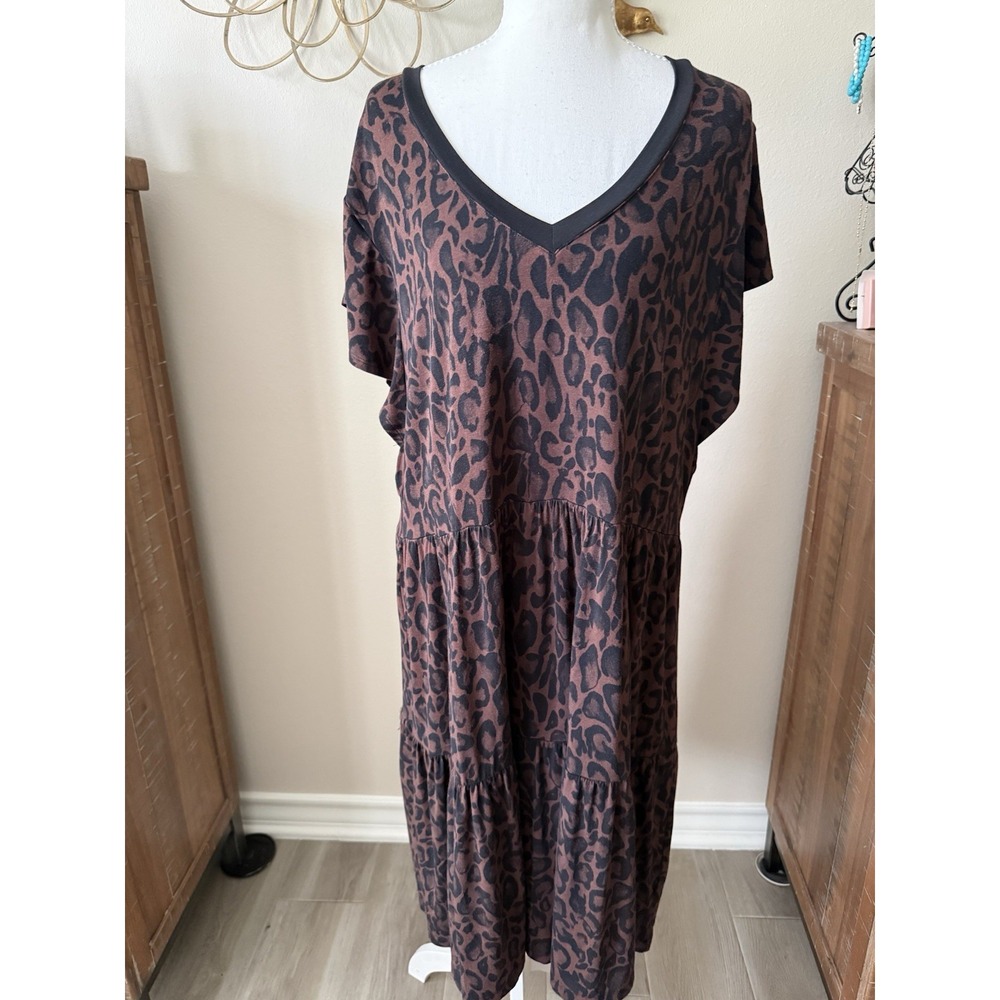 Johnny Was Janie Favorite Tiered Dress XL Brown Leopard V Neck T36624-6